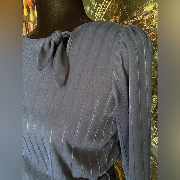 VTG Sheer Polyester Blue Dress. S/M. Belt. Elastic Waist. Tagless. - Picture 5 of 16